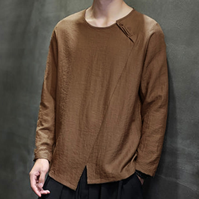 Koszule męskie z długim rękawem i okrągłym dekoltem w jednolitym kolorze z motywem Buddha Stones - image 41