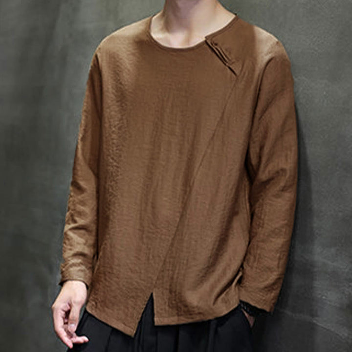 Koszule męskie z długim rękawem i okrągłym dekoltem w jednolitym kolorze z motywem Buddha Stones - image 41