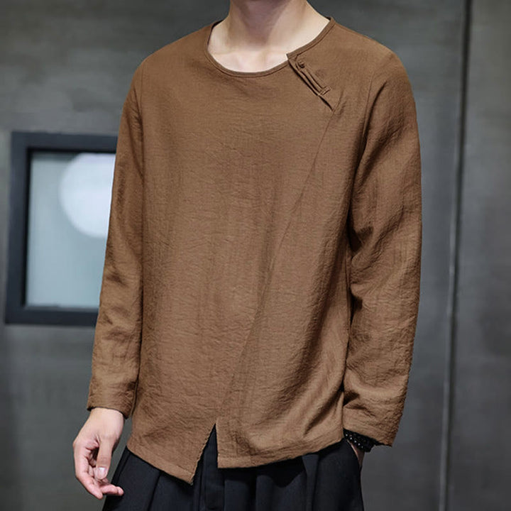 Koszule męskie z długim rękawem i okrągłym dekoltem w jednolitym kolorze z Buddha Stones - image 37