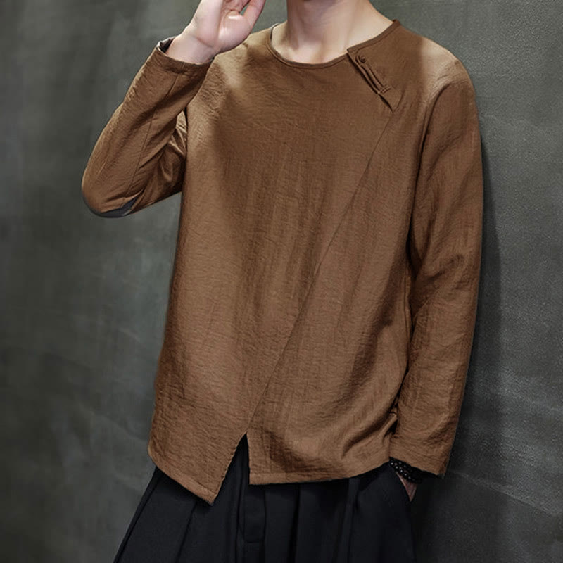 Koszule męskie z długim rękawem i okrągłym dekoltem w jednolitym kolorze z Buddha Stones - image 39