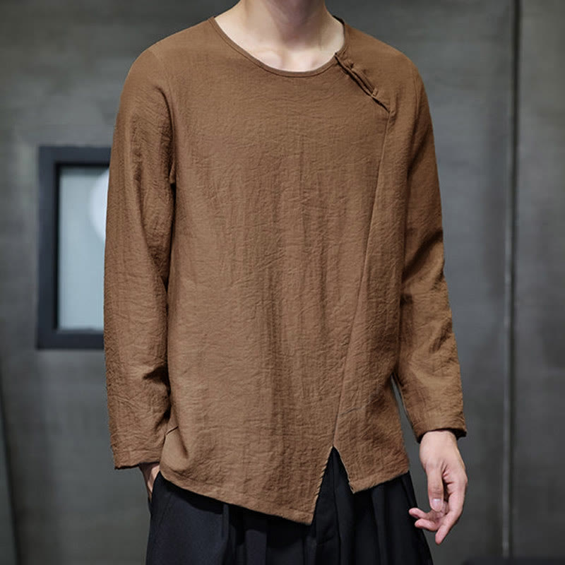 Koszule męskie z długim rękawem i okrągłym dekoltem w jednolitym kolorze z motywem Buddha Stones - image 36