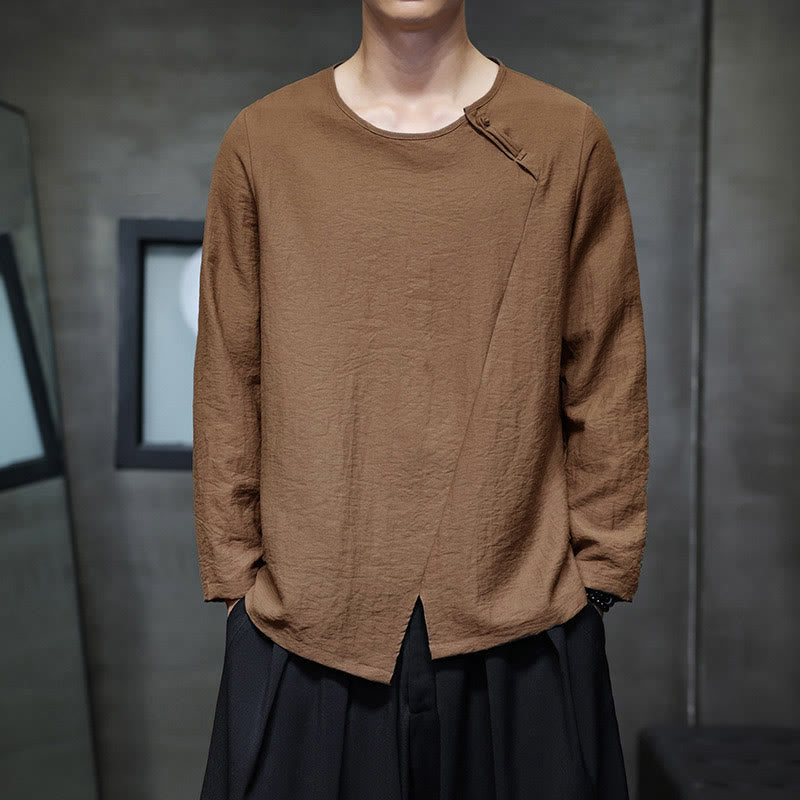 Koszule męskie z długim rękawem i okrągłym dekoltem w jednolitym kolorze z Buddha Stones - Peru - US/UK/AU44，EU54 (5XL) - image 34