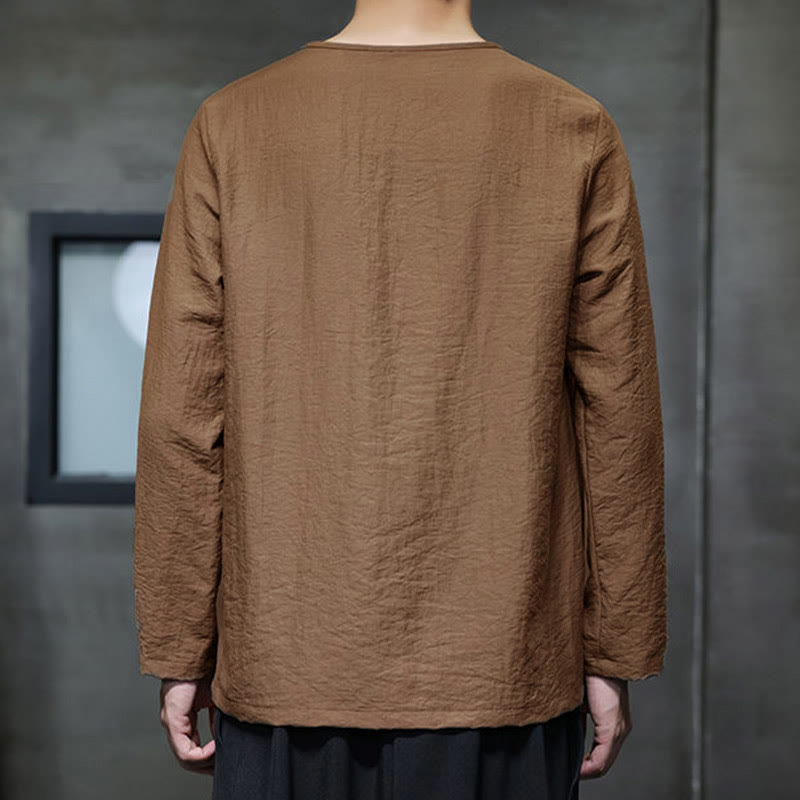 Koszule męskie z długim rękawem i okrągłym dekoltem w jednolitym kolorze z Buddha Stones - image 35