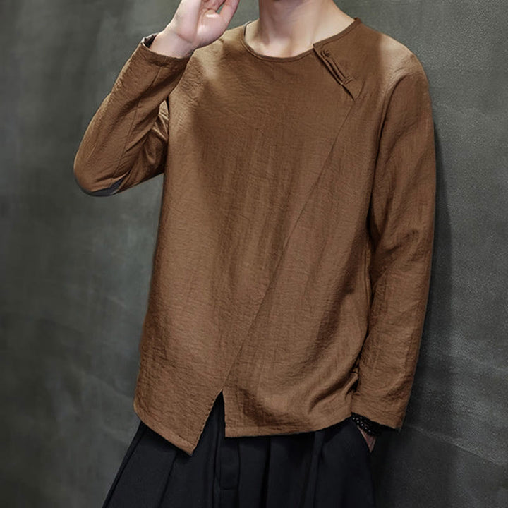 Koszule męskie z długim rękawem i okrągłym dekoltem w jednolitym kolorze z motywem Buddha Stones - image 39