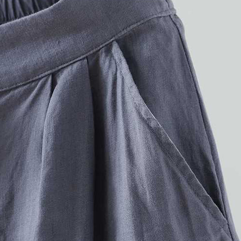 Buddha Stones Letnie Casualowe Jednokolorowe Żaby Guziki Zamek Błyskawiczny Guziki Włókna Akrylowe Damskie Szorty Z Kieszeniami - image 4