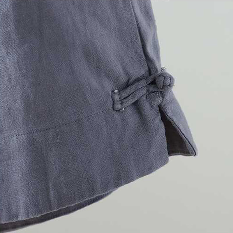 Buddha Stones Letnie Casualowe Jednokolorowe Żaby Guziki Zamek Błyskawiczny Guziki Włókna Akrylowe Damskie Szorty Z Kieszeniami - image 5