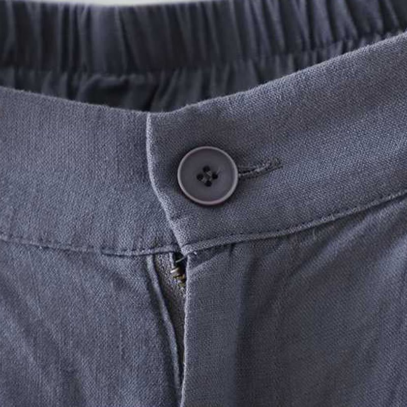 Buddha Stones Letnie Casualowe Jednokolorowe Żaby Guziki Zamek Błyskawiczny Guziki Włókna Akrylowe Damskie Szorty Z Kieszeniami - image 2