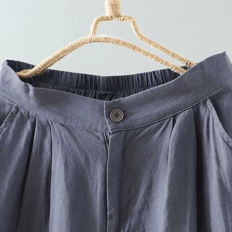 Buddha Stones Letnie Casualowe Jednokolorowe Żaby Guziki Zamek Błyskawiczny Guziki Włókna Akrylowe Damskie Szorty Z Kieszeniami - image 1