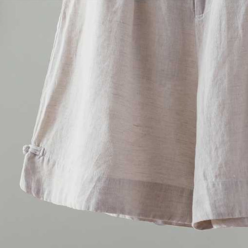 Buddha Stones Letnie Casualowe Jednokolorowe Żaby Guziki Zamek Błyskawiczny Guziki Włókna Akrylowe Damskie Szorty Z Kieszeniami - image 7