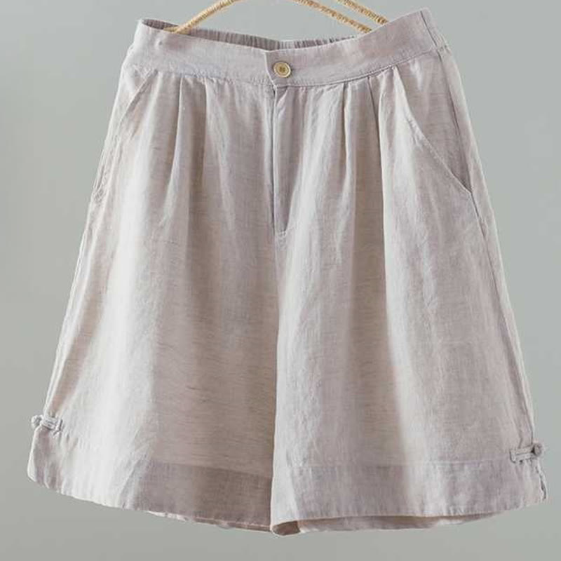 Buddha Stones Letnie Casualowe Jednokolorowe Żaby Guziki Zamek Błyskawiczny Guziki Włókna Akrylowe Damskie Szorty Z Kieszeniami - Muszla - US12, UK/AU16, EU44 (2XL) - image 6