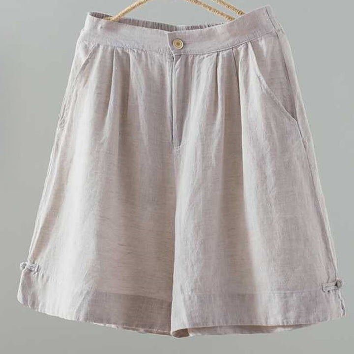 Buddha Stones Letnie Casualowe Jednokolorowe Żaby Guziki Zamek Błyskawiczny Guziki Włókna Akrylowe Damskie Szorty Z Kieszeniami - Muszla - US12, UK/AU16, EU44 (2XL) - image 6