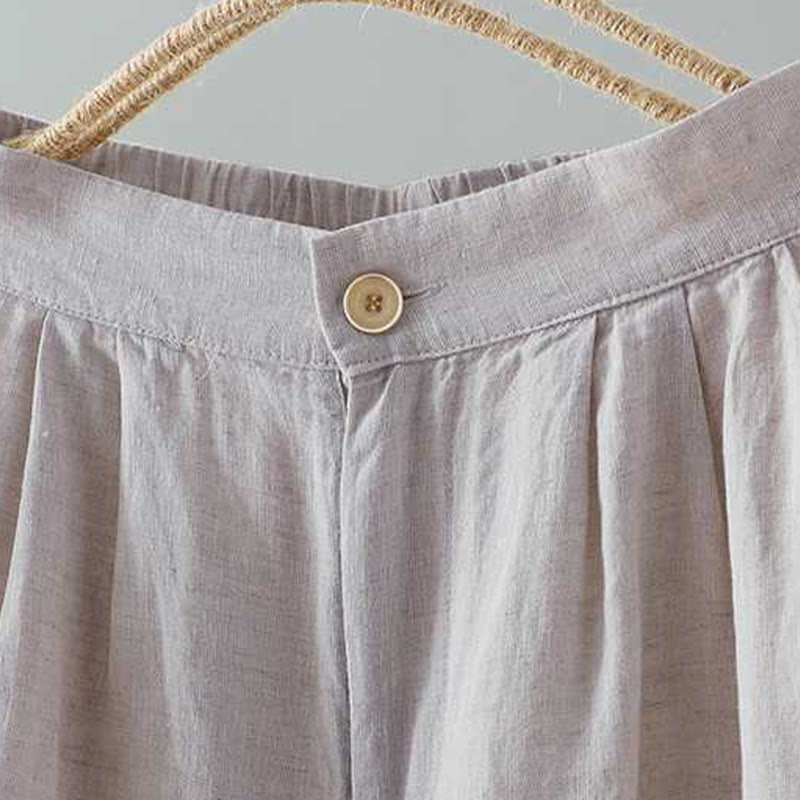 Buddha Stones Letnie Casualowe Jednokolorowe Żaby Guziki Zamek Błyskawiczny Guziki Włókna Akrylowe Damskie Szorty Z Kieszeniami - image 8