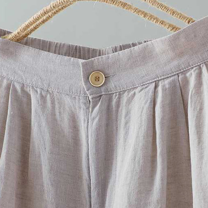 Buddha Stones Letnie Casualowe Jednokolorowe Żaby Guziki Zamek Błyskawiczny Guziki Włókna Akrylowe Damskie Szorty Z Kieszeniami - image 8