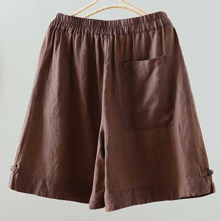 Buddha Stones Letnie Casualowe Jednokolorowe Żaby Guziki Zamek Błyskawiczny Guziki Włókna Akrylowe Damskie Szorty Z Kieszeniami - image 12