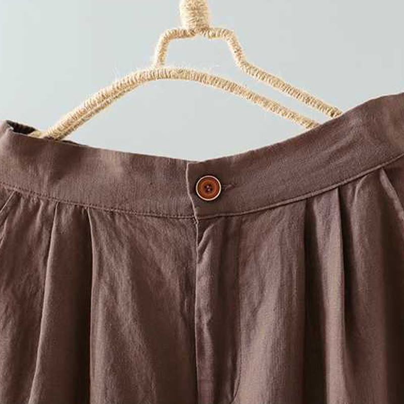 Buddha Stones Letnie Casualowe Jednokolorowe Żaby Guziki Zamek Błyskawiczny Guziki Włókna Akrylowe Damskie Szorty Z Kieszeniami - image 13