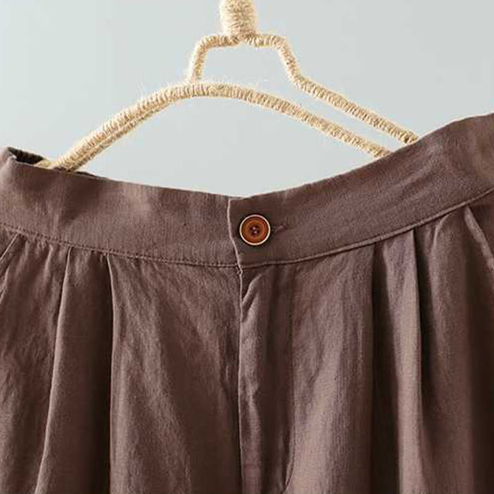 Buddha Stones Letnie Casualowe Jednokolorowe Żaby Guziki Zamek Błyskawiczny Guziki Włókna Akrylowe Damskie Szorty Z Kieszeniami - image 13