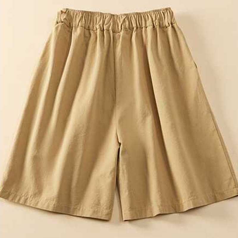 Buddha Stones Letnie Luźne Luźne Gładkie Bawełniane Damskie Szorty Z Kieszeniami - image 1