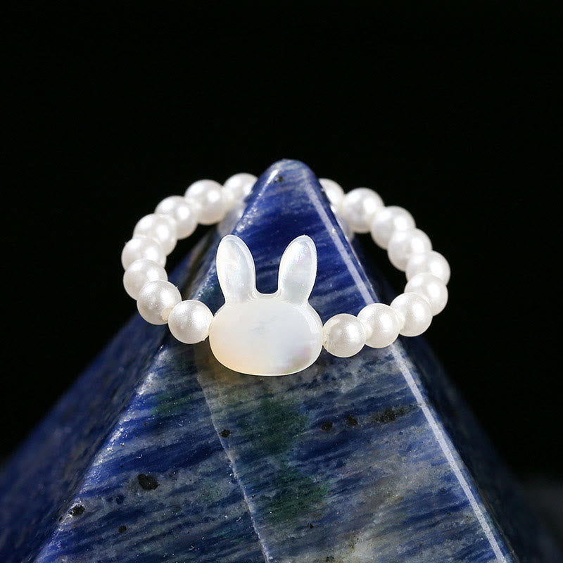 Buddha Stones 3mm Koralik Kamienny Tridacna Królik Błogosławieństwo Elastyczny Pierścień