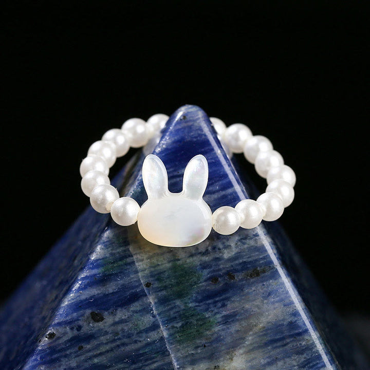 Buddha Stones 3mm Koralik Kamienny Tridacna Królik Błogosławieństwo Elastyczny Pierścień