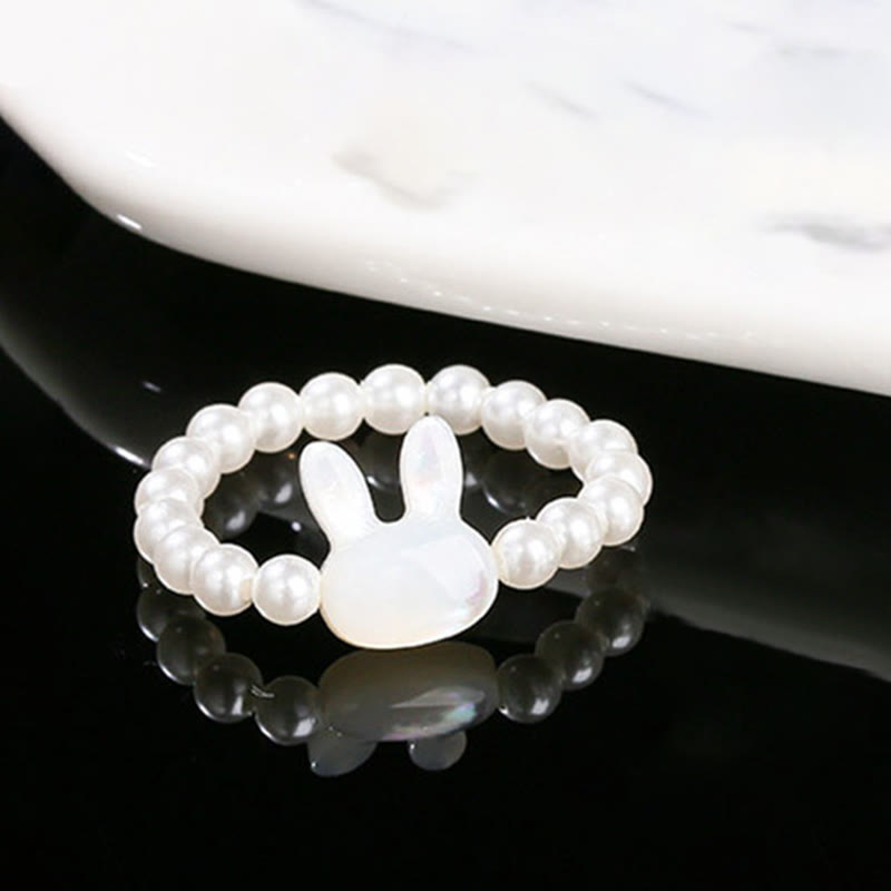 Buddha Stones 3mm Koralik Kamienny Tridacna Królik Błogosławieństwo Elastyczny Pierścień