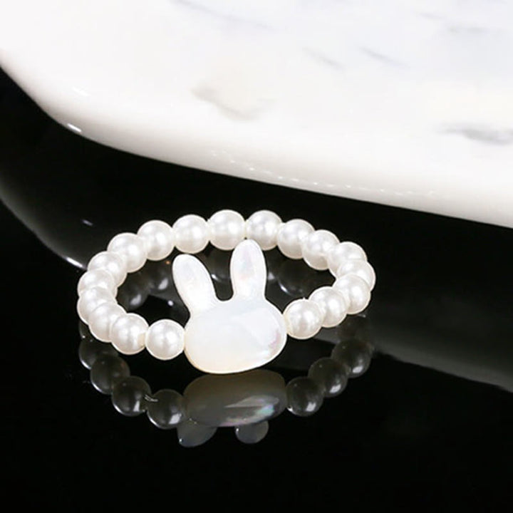 Buddha Stones 3mm Koralik Kamienny Tridacna Królik Błogosławieństwo Elastyczny Pierścień