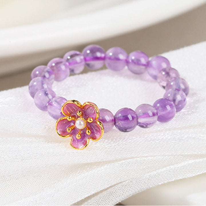 Pierścionek elastyczny z Buddha Stones 3 mm Ametyst Peach Blossom