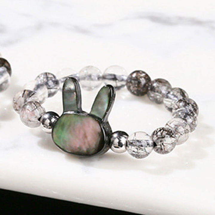 Buddha Stones 3mm Czarny Rutilated Quartz Tridacna Stone Pierścień Królik Kot - image 6
