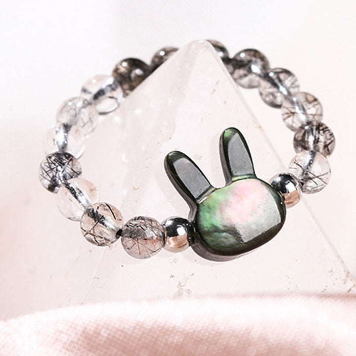Buddha Stones 3mm Czarny Rutilated Quartz Tridacna Stone Pierścień Królik Kot - image 3