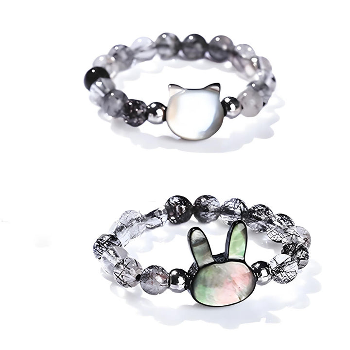 Buddha Stones 3mm Czarny Rutilated Quartz Tridacna Stone Pierścień Królik Kot - image 15