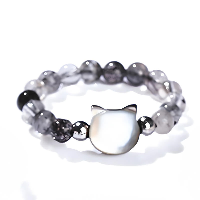 Buddha Stones 3mm Czarny Rutilated Quartz Tridacna Stone Pierścień Królik Kot - image 13