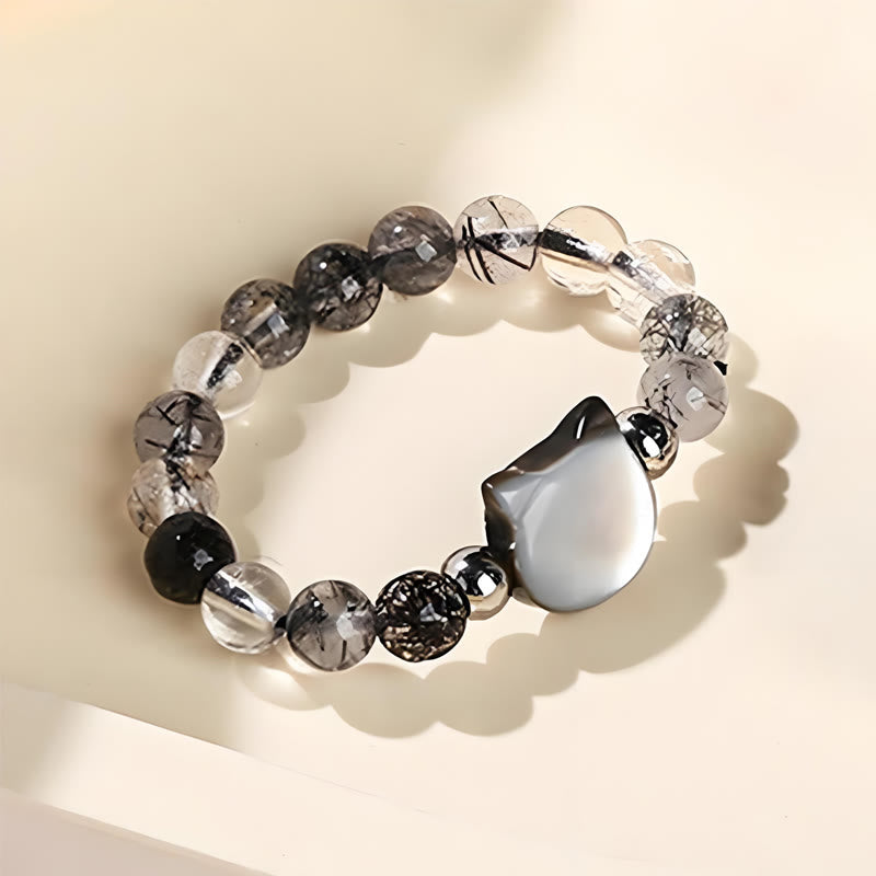 Buddha Stones 3mm Czarny Rutilated Quartz Tridacna Stone Pierścień Królik Kot - image 12