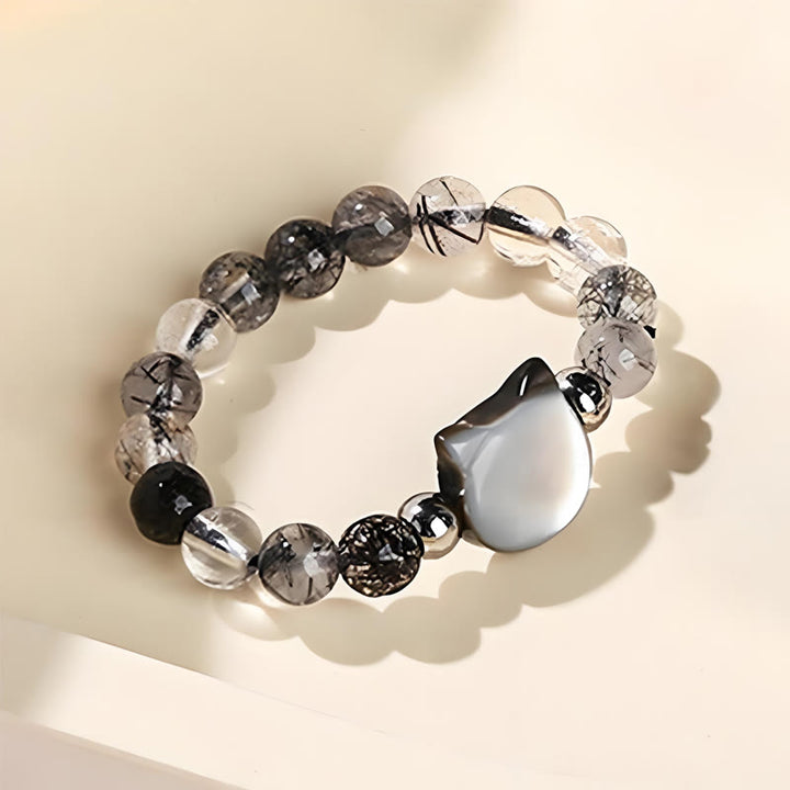 Buddha Stones 3mm Czarny Rutilated Quartz Tridacna Stone Pierścień Królik Kot - image 12