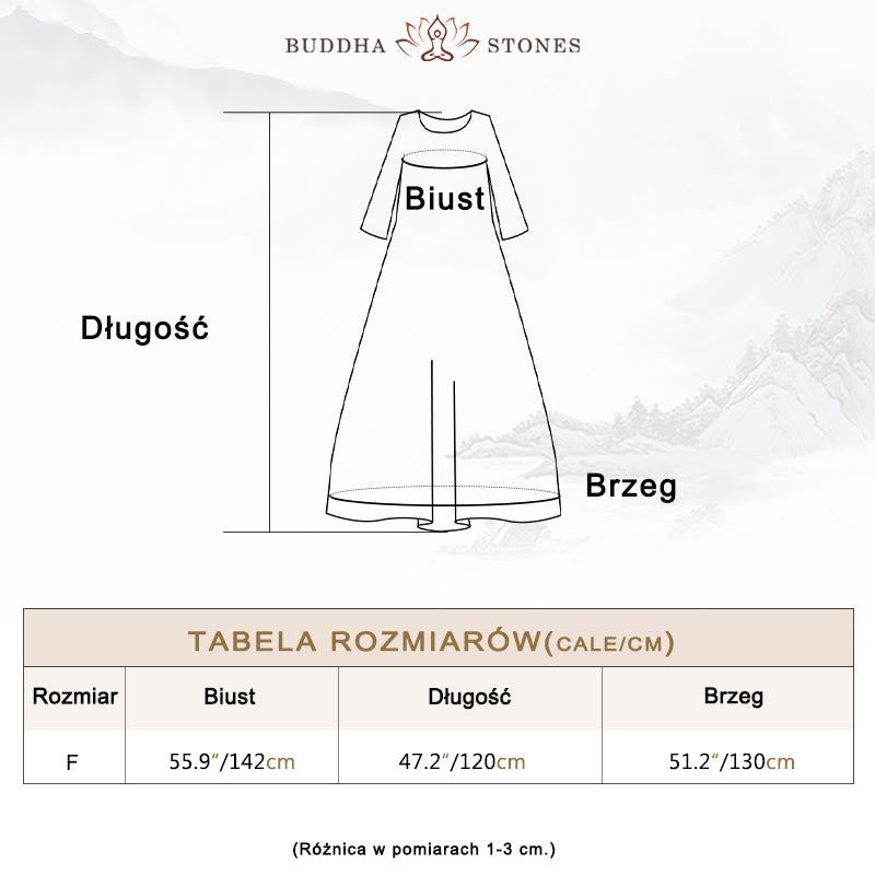 Buddha Stones Pomarańczowo-zielone Kolorowe Groszki Sukienka Midi Bawełniana Tunika Sukienka z Pół Rękawem I Kieszeniami - image 3