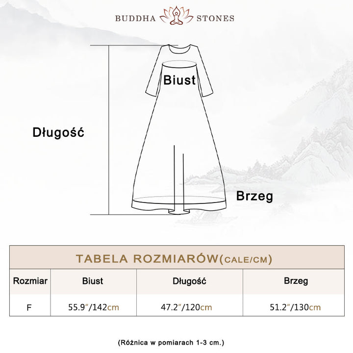Buddha Stones Pomarańczowo-zielone Kolorowe Groszki Sukienka Midi Bawełniana Tunika Sukienka z Pół Rękawem I Kieszeniami - image 3
