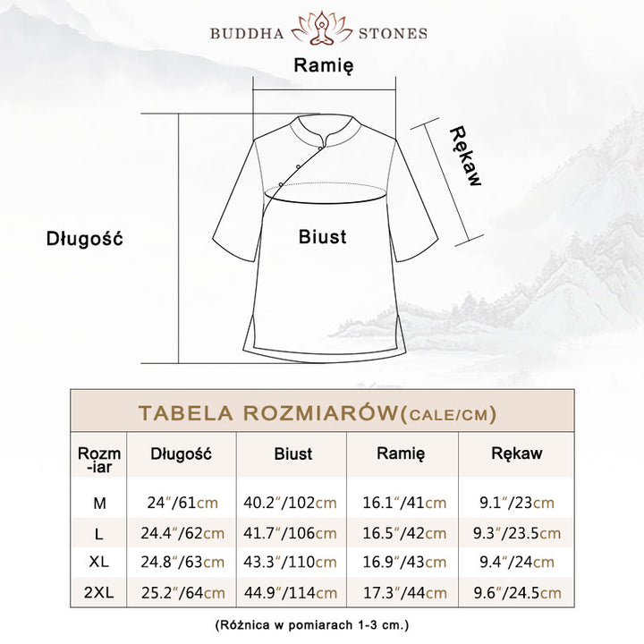 Koszula z krótkim rękawem z bawełny i lnu z haftem żaba-guzik w kwiaty Buddha Stones - image 3