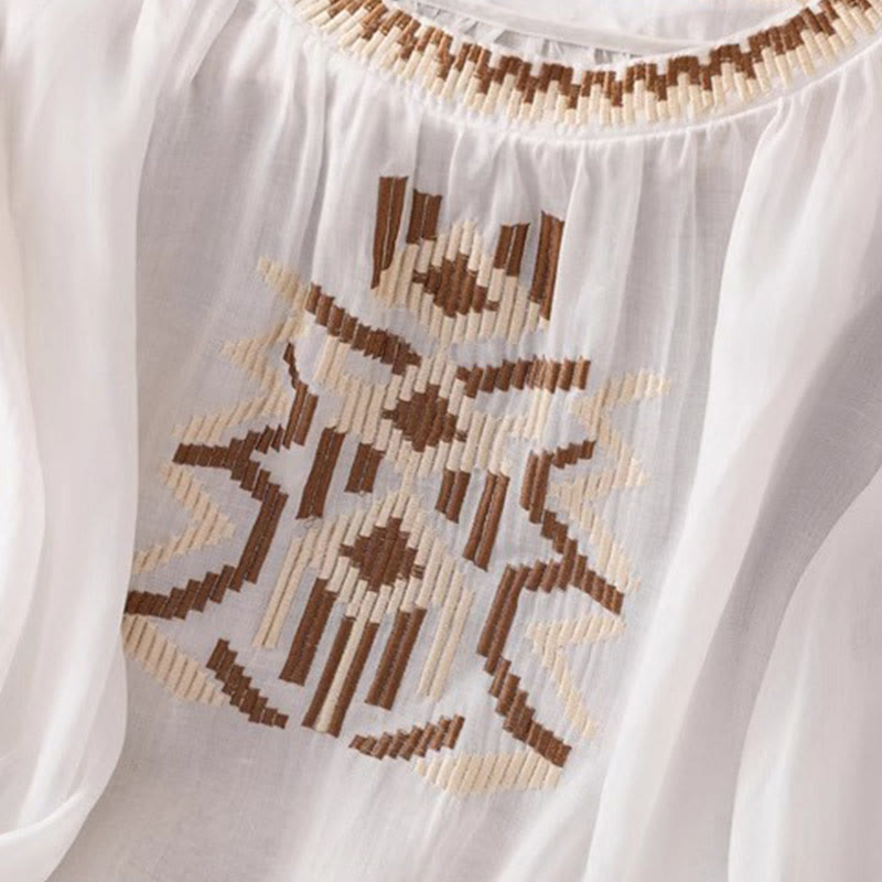 Koszulka damska z okrągłym dekoltem i krótkim rękawem z elastycznej tkaniny Buddha Stones Casual Symmetrical Embroidery - image 6