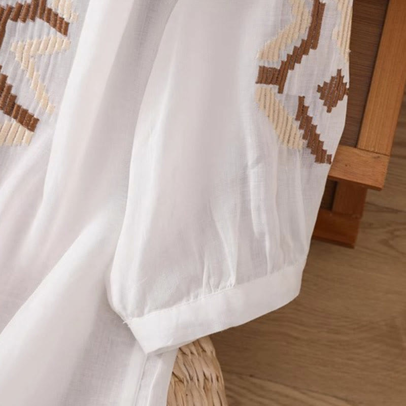 Koszulka damska z okrągłym dekoltem i krótkim rękawem z elastycznej tkaniny Buddha Stones Casual Symmetrical Embroidery - image 4