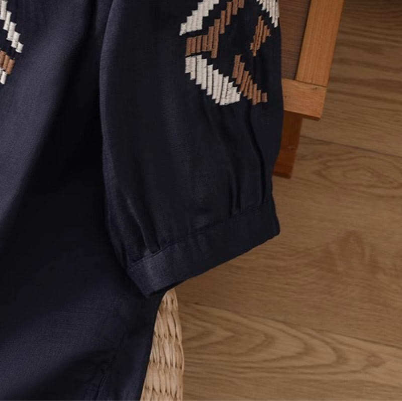 Koszulka damska z okrągłym dekoltem i krótkim rękawem z elastycznej tkaniny Buddha Stones Casual Symmetrical Embroidery - image 10