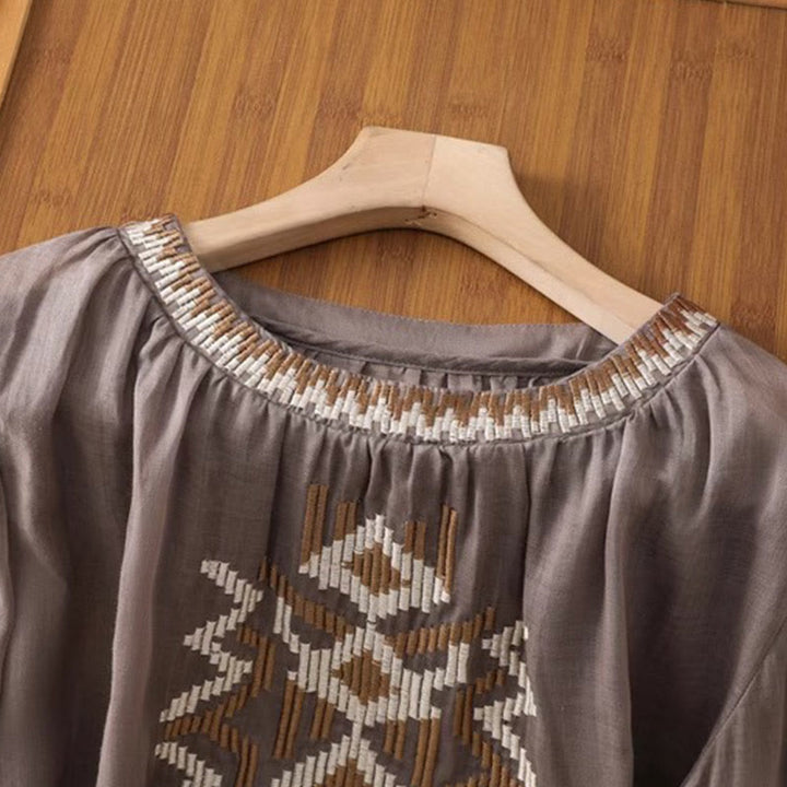 Koszulka damska z okrągłym dekoltem i krótkim rękawem z elastycznej tkaniny Buddha Stones Casual Symmetrical Embroidery - image 18