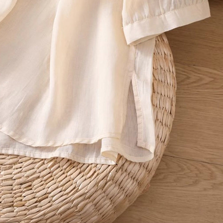 Koszulka damska z okrągłym dekoltem i krótkim rękawem z elastycznej tkaniny Buddha Stones Casual Symmetrical Embroidery