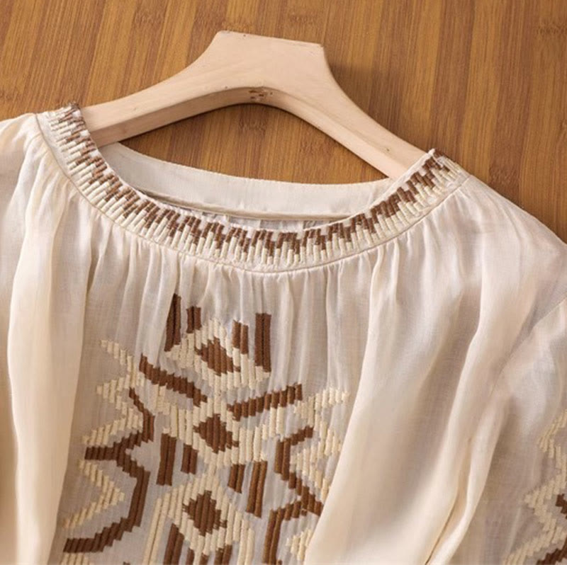 Koszulka damska z okrągłym dekoltem i krótkim rękawem z elastycznej tkaniny Buddha Stones Casual Symmetrical Embroidery - image 35