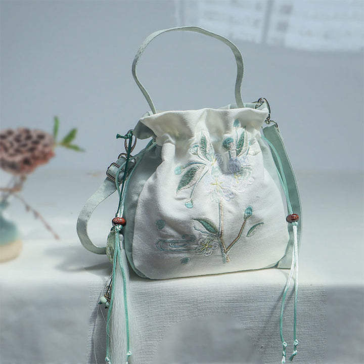 Buddha Stones Haftowana Zielona Pear Blossom Canvas Tote Torba na Ramię Torebka
