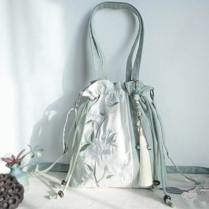 Buddha Stones haftowane zielone gruszki niebieskie epifyllum płócienna torba typu crossbody torba na ramię torebka