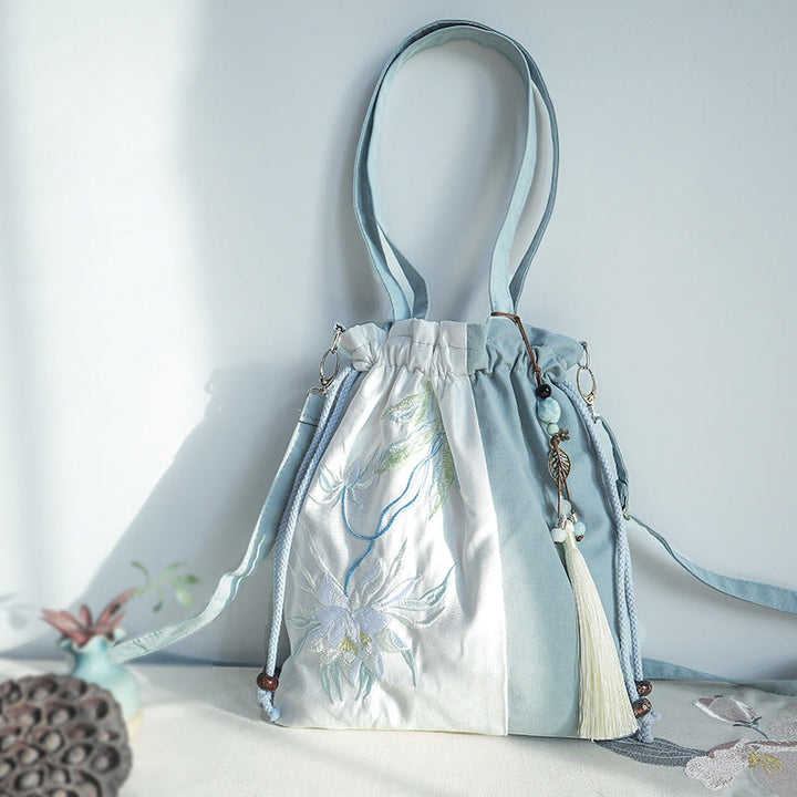 Buddha Stones haftowane zielone gruszki niebieskie epifyllum płócienna torba typu crossbody torba na ramię torebka