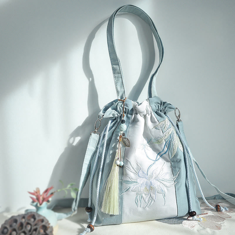Buddha Stones haftowane zielone gruszki niebieskie epifyllum płócienna torba typu crossbody torba na ramię torebka