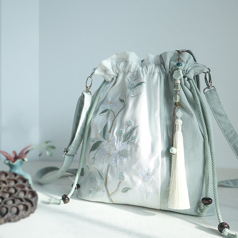 Buddha Stones haftowane zielone gruszki niebieskie epifyllum płócienna torba typu crossbody torba na ramię torebka