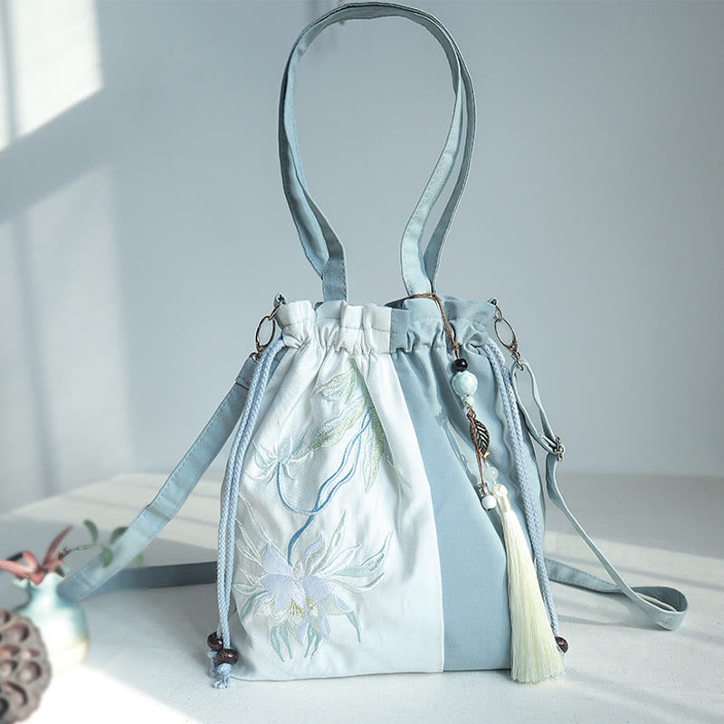 Buddha Stones haftowane zielone gruszki niebieskie epifyllum płócienna torba typu crossbody torba na ramię torebka