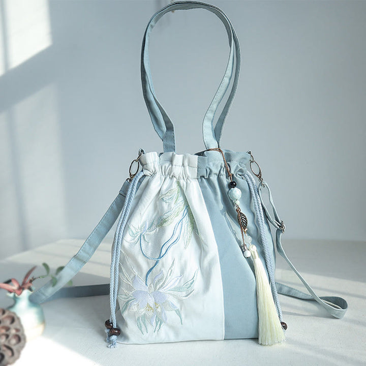 Buddha Stones haftowane zielone gruszki niebieskie epifyllum płócienna torba typu crossbody torba na ramię torebka