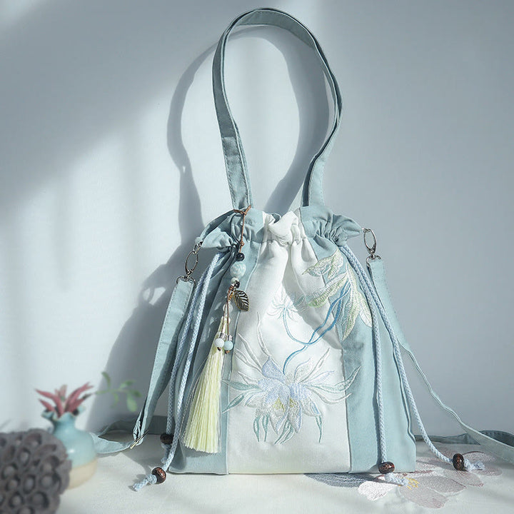 Buddha Stones haftowane zielone gruszki niebieskie epifyllum płócienna torba typu crossbody torba na ramię torebka