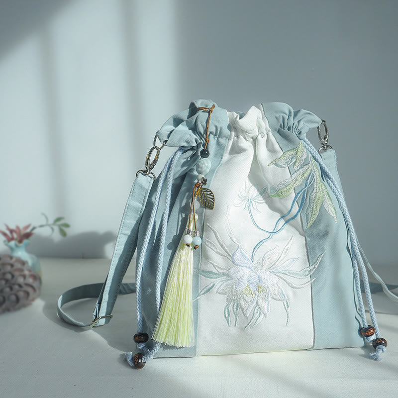 Buddha Stones haftowane zielone gruszki niebieskie epifyllum płócienna torba typu crossbody torba na ramię torebka